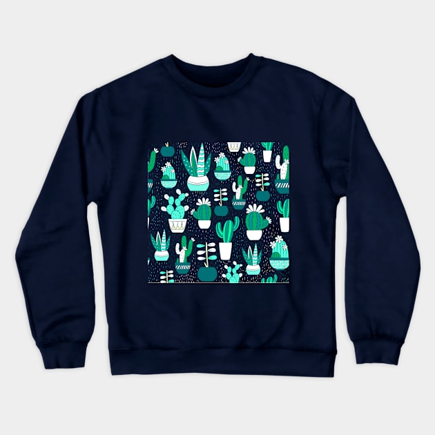 Cool Cactus Aqua Green Crewneck Sweatshirt by bragova